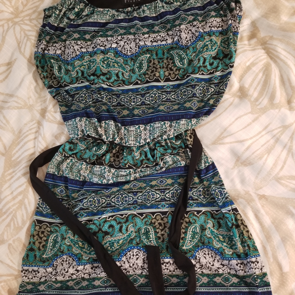 Enfocus Studio Teal and Black Patterned Dress